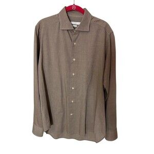 J. Lindeberg Button Down Oxford Shirt Men's 16" Brown White Stitching Casual